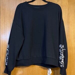 Forever 21 Black Sweatshirt with White Floral Embroidery